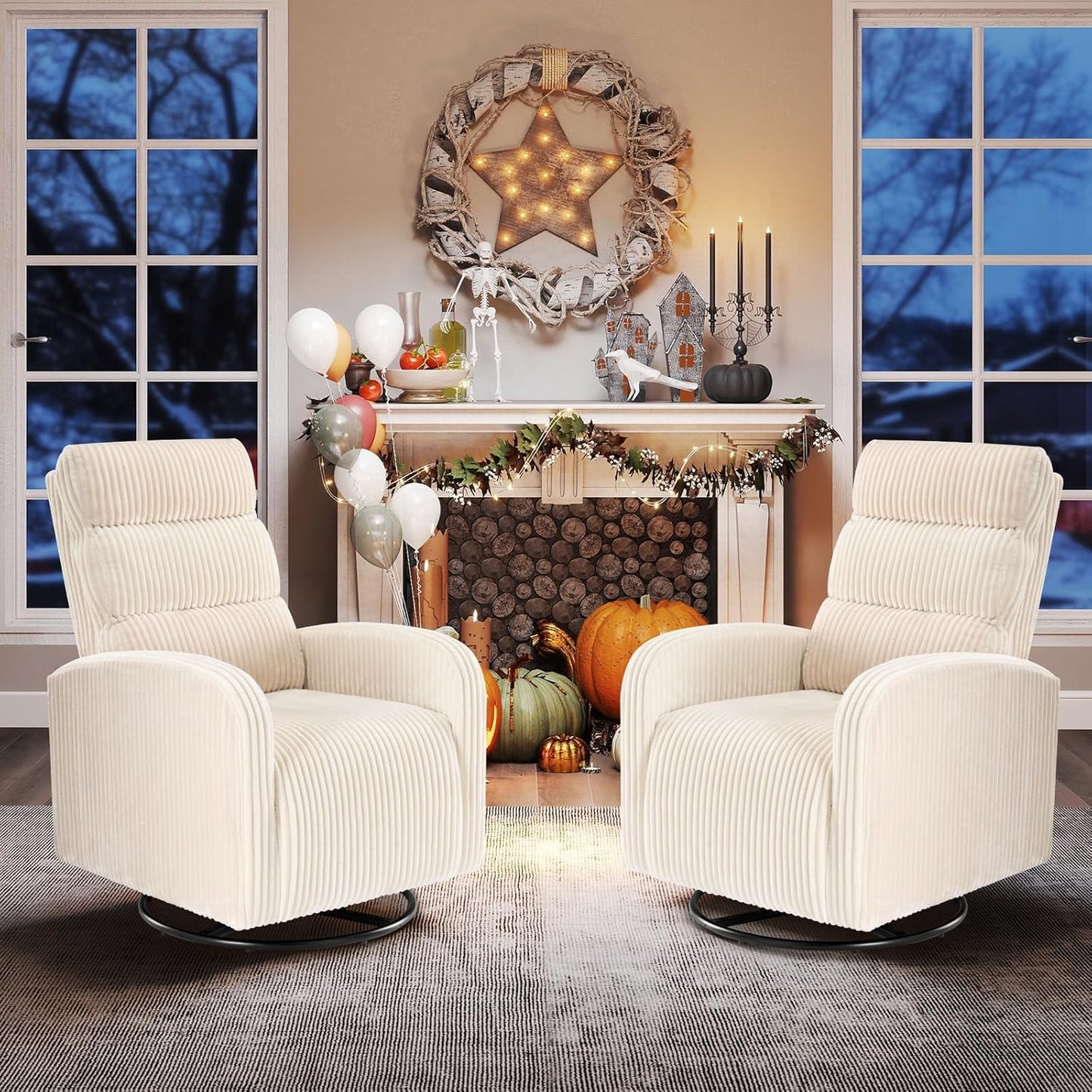 DUMOS 360°Swivel Nursery Chair, Comfy Chair for Bedroom, Rocking Chair with Thickened Seat Cushion, High Back Sofa Chairs for Living Room, Nursery Room and Reading Room, Beige