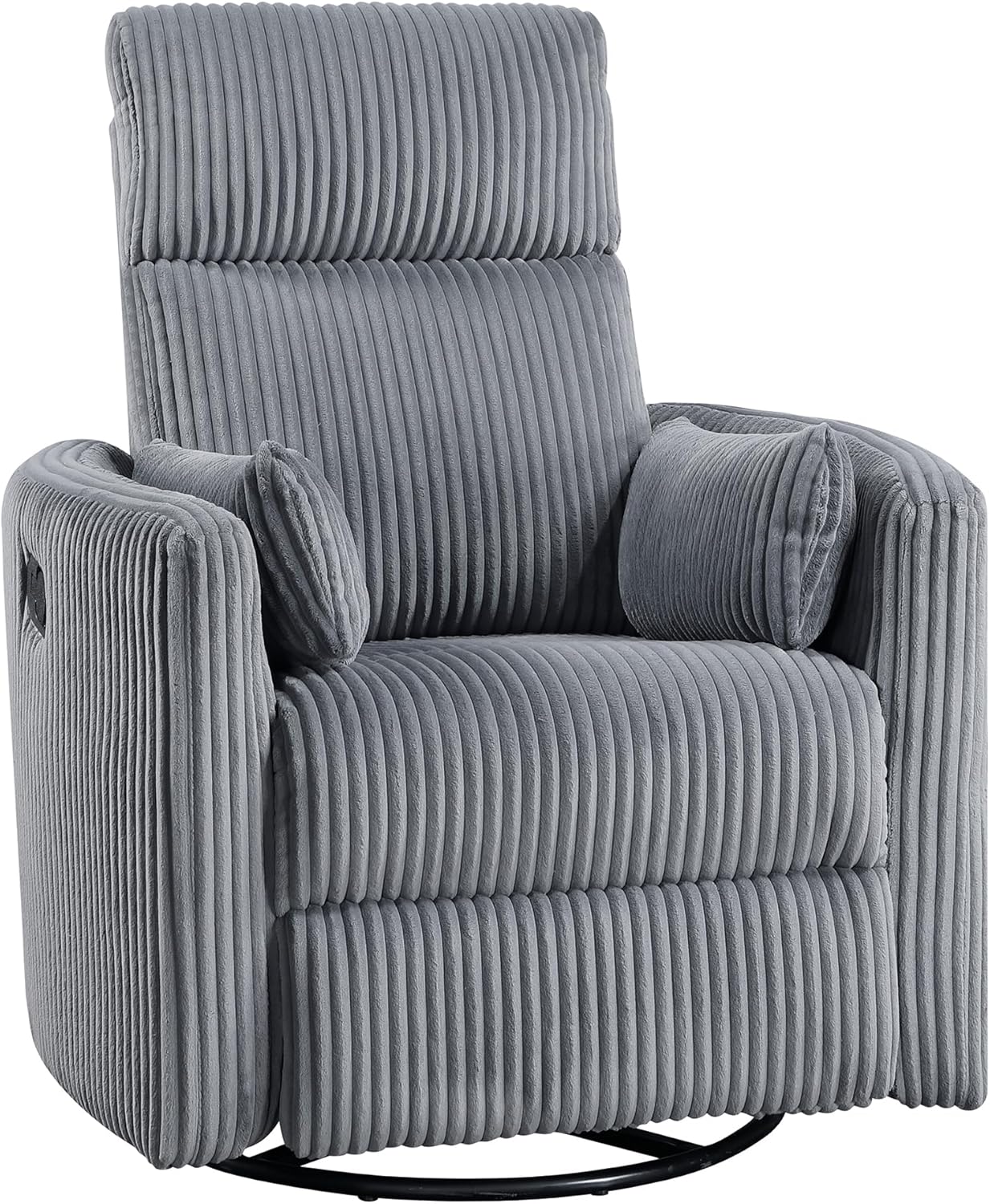 Lexicon Modern Swivel Glider Recliner Chair, Nursery Glider, Corduroy Fabric Upholstery Recliner with 2 Lumbar Pillows, Manual Reclining Sofa Chair for Living Room/Office/Apartment, Beige