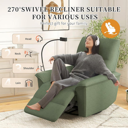 Power Swivel Rocker Recliner Chair for Nursery, Upholstered Glider Rocking Chair with Phone Holder,USB Ports, Small Recliners for Small Spaces Living Room, Bedroom