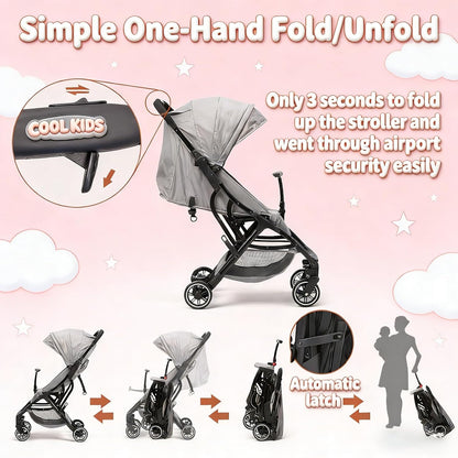 COOL KIDS Portable Stroller with Automatic Fold,Lightweight Umbrella Stroller with Pop Out Sun Canopy,Compact for Travel(Pink)