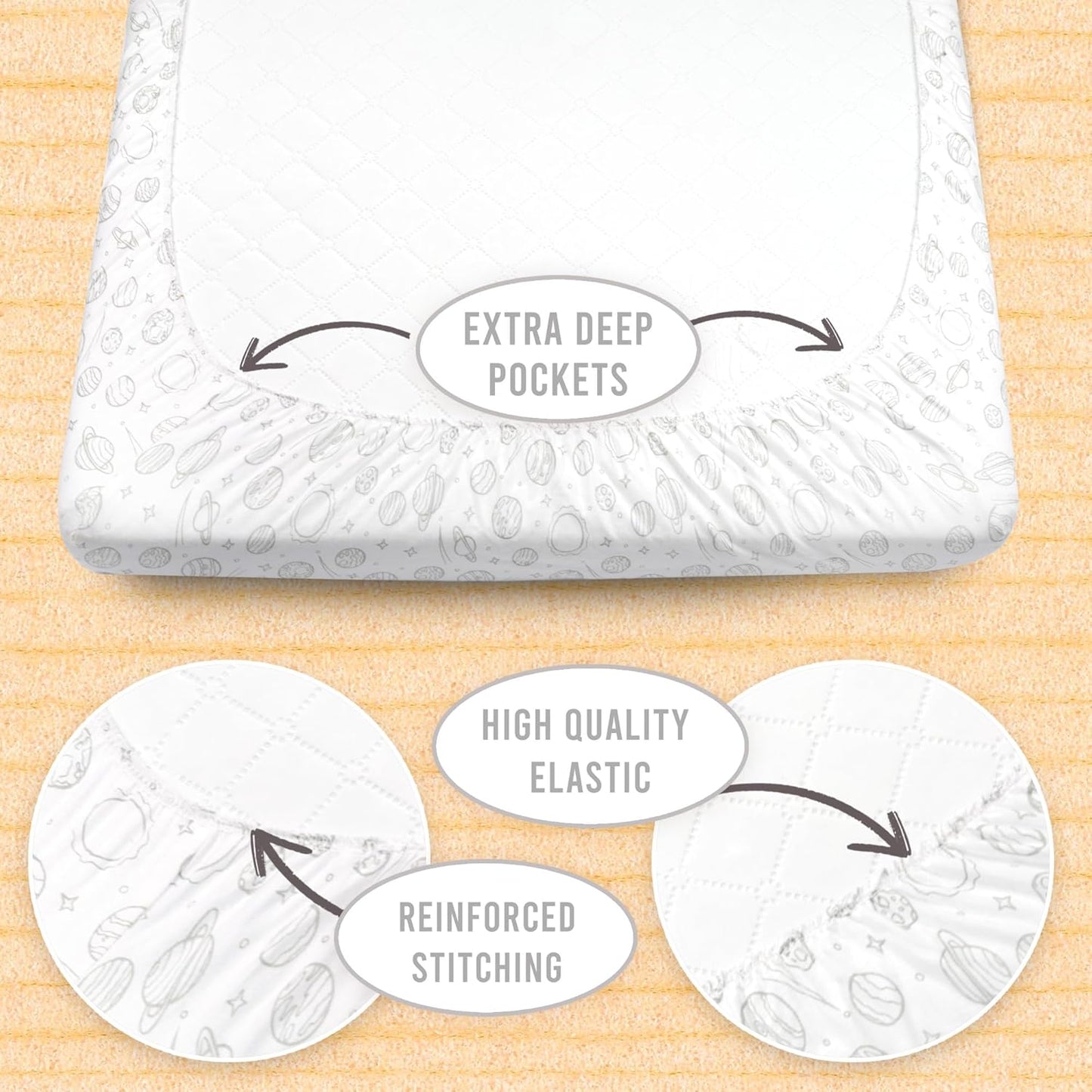 3-Pack Bedside Sleeper Bassinet Sheets | GOTS Certified Organic 100% Muslin Cotton | Ultra Soft & Breathable | 33×20×4” Fitted Sheets | Universal Fit 29–33” x 17–21” Pads
