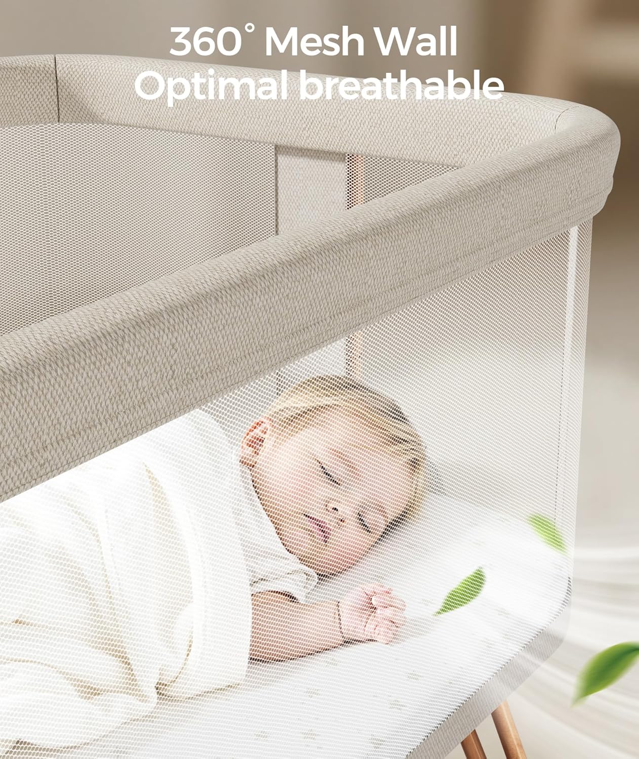 Fodoss Baby Bassinets Bedside Sleeper - 3-in-1 Baby Bassinet with Wheels, Soft Mattress, Storage Tray, Full-Mesh Sides, 7-Height Adjustable Crib for Newborns
