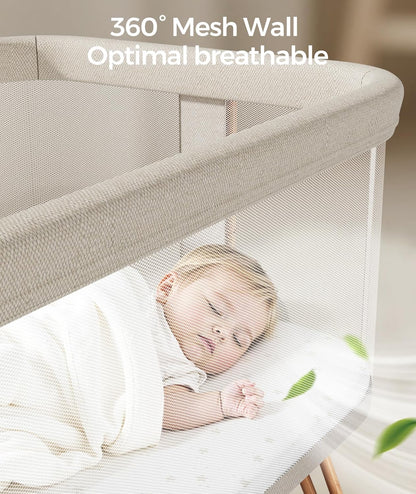 Fodoss Baby Bassinets Bedside Sleeper - 3-in-1 Baby Bassinet with Wheels, Soft Mattress, Storage Tray, Full-Mesh Sides, 7-Height Adjustable Crib for Newborns