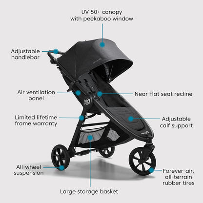 Baby Jogger City Mini GT3 All Terrain Baby Stroller with Forever Air Rubber Tires, All Wheel Suspension, Lightweight Stroller with Magnetic Buckle, No-Rethread Harness, and Foot Brake, Frosted Ivory