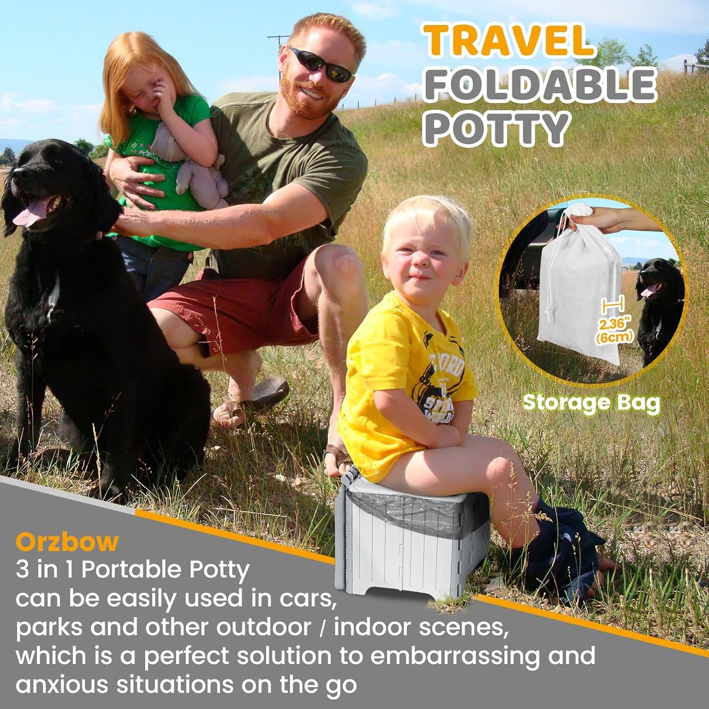 Orzbow Portable Potty Training Toilet, Travel Potty Seat for Toddler Boys Girls, Toilet Training Essentials, Foldable, Includes Free Travel Bag and Disposable Liners, Toddler Travel Essentials, Grey