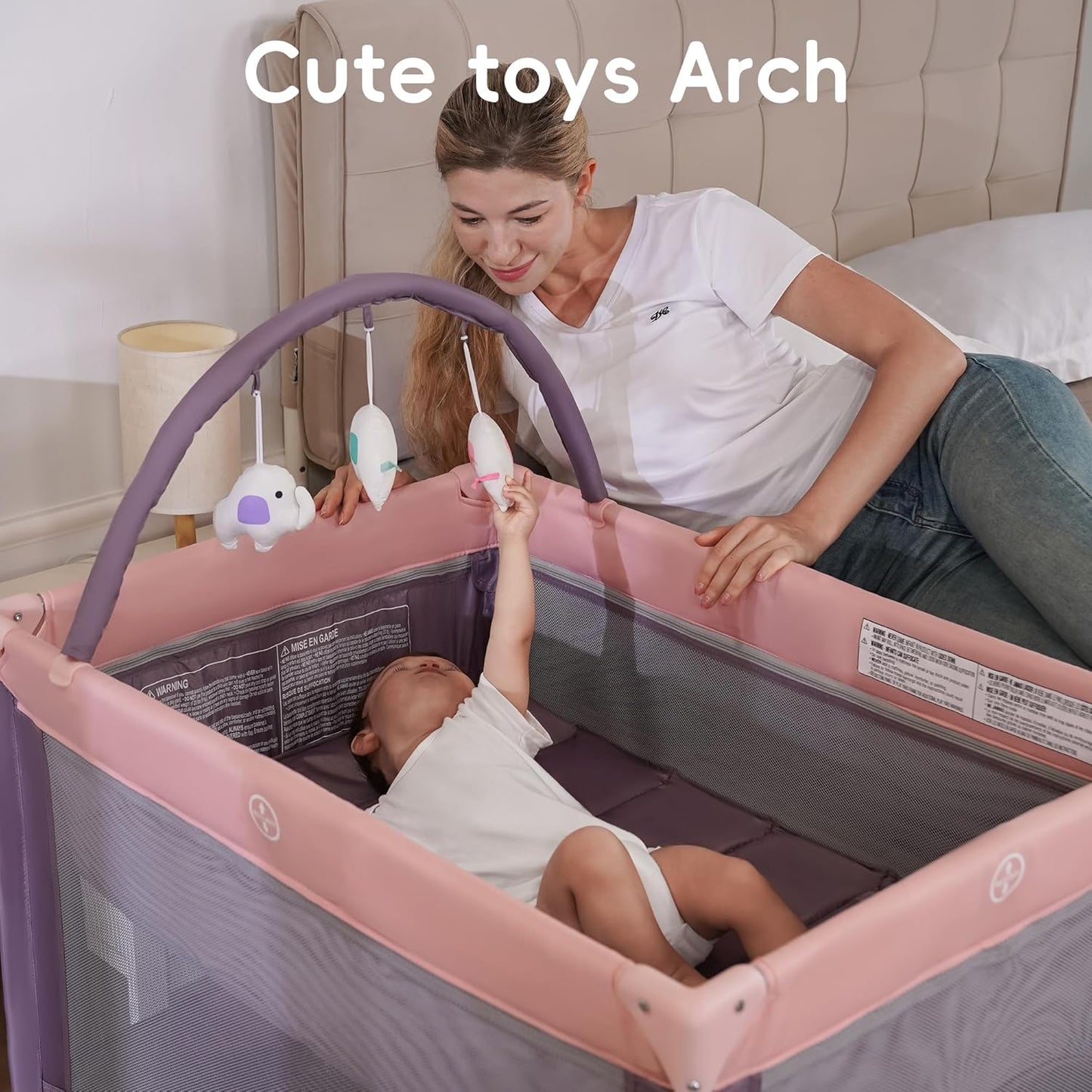 Pamo Babe Pack and Play with Bassinet, Portable Playard for Baby