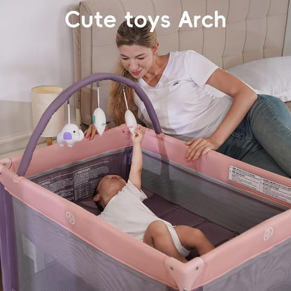 Pamo Babe Pack and Play with Bassinet, Portable Playard for Baby