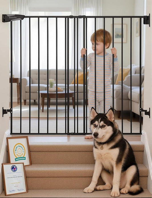 Babelio Baby Gate for Stairs & Doorways, 26-43" W 34" H Extra Tall| No Bottom Bar| Easy Installation| One-handed Operation| Auto-close| Hardware Mount (Drill Needed) Safety Dog/Pet Gate Indoor (Black)