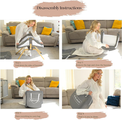 Baby Bassinet with Rocking/Gliding, Portable Bedside Sleeper for Baby with Foam Mattress, Baby Bedside Crib for Newborns and Infants with Carrybag