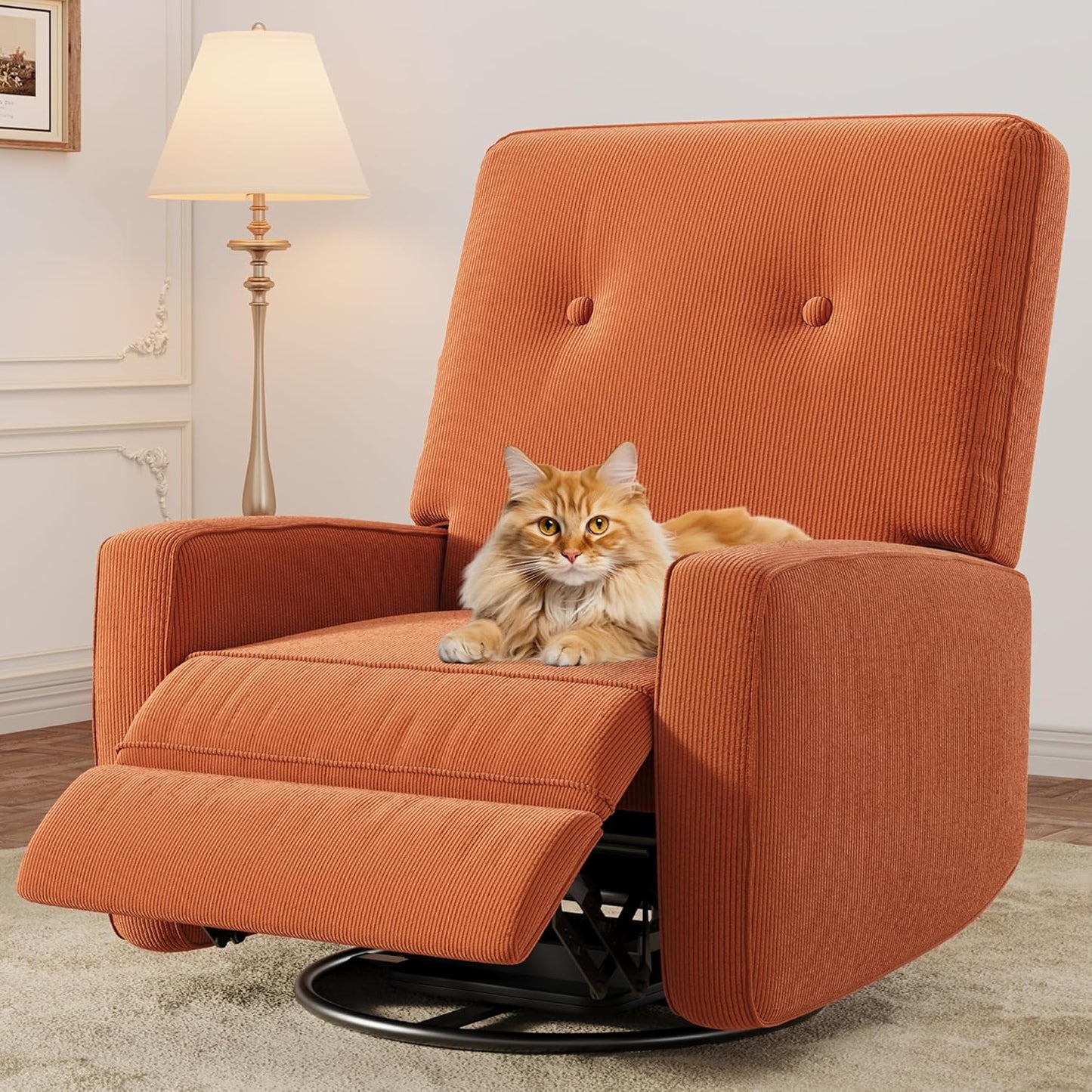 IDEALHOUSE Recliner Chair, 360° Swivel Rocking Glider Chair for Adults with Adjustable Backrest & Footrest, Cozy Linen Upholstered Armchair for Living Rooms, Bedrooms, Apartments, Beige