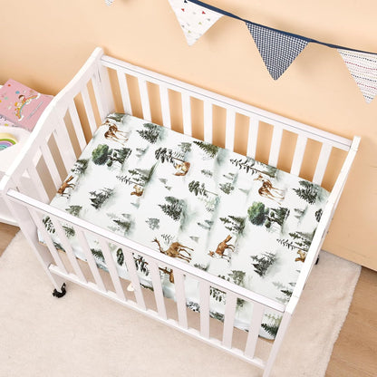 PHF 3 Pack Soft Mini Crib Sheets, Floral & Animal Pack N Play Sheets for Baby Boys Girls, No Slip Universal Fit for Pack N Play, Playard, Portable and Mini Crib Mattresses,Floral & Animal