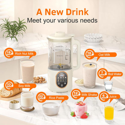 Beyn 10-in-1 Automatic Nut Milk Maker Machine, 60oz Large Capacity with 𝟒𝟖 𝐓𝐢𝐭𝐚𝐧𝐢𝐮𝐦 Blades & Self-Cleaning. for Homemade Almond, Soy, Oat Milk, Milkshake (Cream)