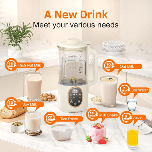 Beyn 10-in-1 Automatic Nut Milk Maker Machine, 60oz Large Capacity with 𝟒𝟖 𝐓𝐢𝐭𝐚𝐧𝐢𝐮𝐦 Blades & Self-Cleaning. for Homemade Almond, Soy, Oat Milk, Milkshake (Cream)