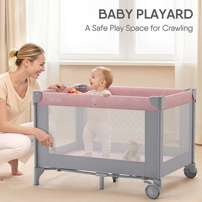 Obee Odee 4-in-1 Baby Bassinet with Playard, Napper Bassinet, Changing Table, Mosquito Net & Canopy, Storage and Toys for Newborn to Toddler