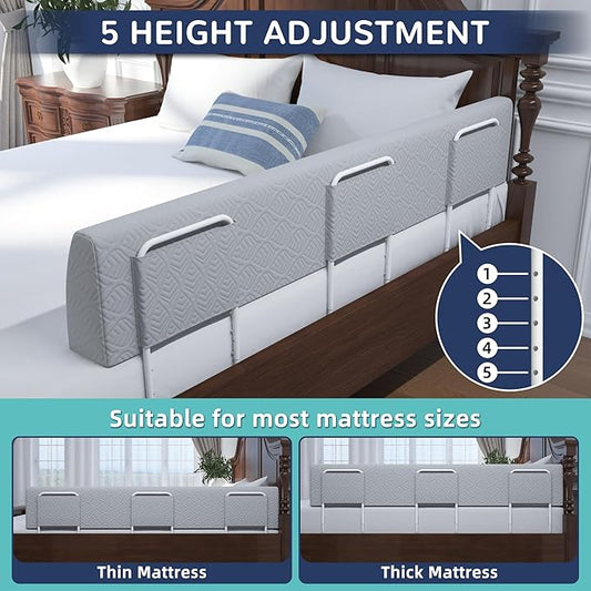 FigTime Bed Bumper for Toddlers, Foam Bed Rail for Toddlers, Toddler Bed Rail Bumper, Soft Safety Bed Guard Rail for Kids, Bed Side Rail for Twin, Full, Queen & King Beds (Grey, 59", 3-Bracket)