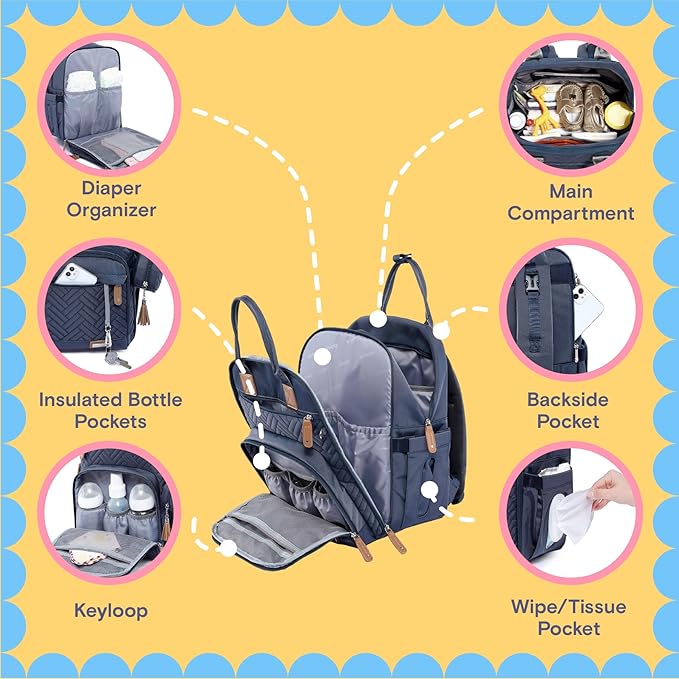 iniuniu Diaper Bag Backpack, 4 in 1 kit Large Unisex Baby Bags for Boys Girls, Waterproof Travel Back Pack with Pouch