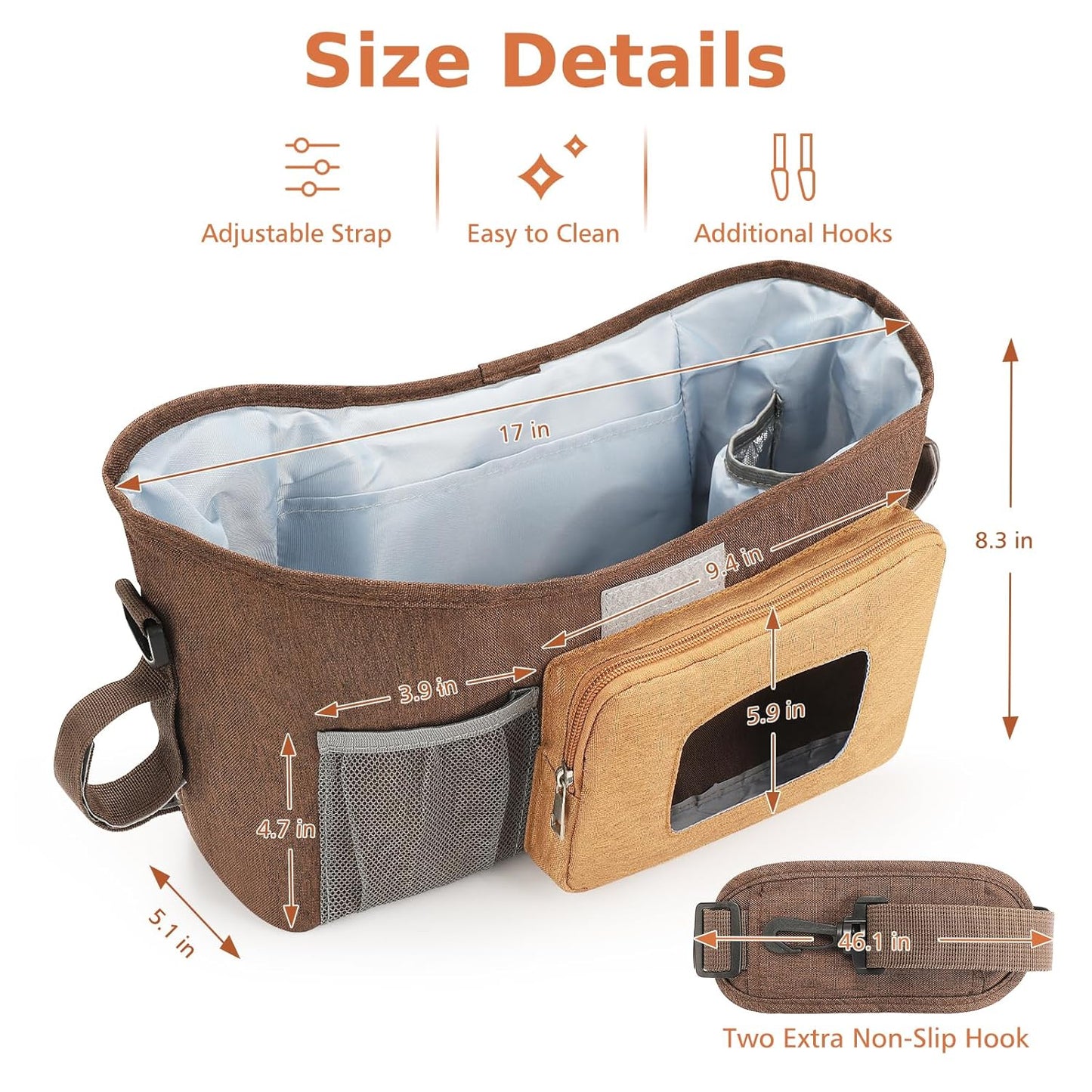 Accmor Universal Stroller Organizer with Insulated Cup Holder, Stroller Caddy Bag Accessories, Stroller Cup Holder Organizer for Uppababy Baby Jogger Britax Stroller, Black