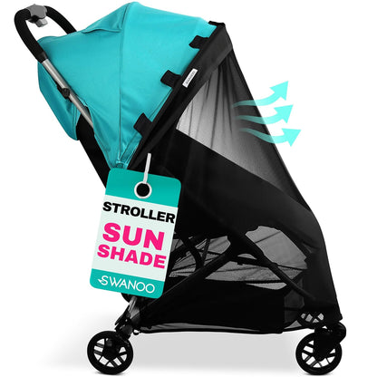 Swanoo Stroller Sun Shade Cover, Mosquito Net for Stroller Shade Extender with Magnetic Tabs Block 70% of UV Rays, Bug Net Sun Protection Baby Stroller Accessories Stroller Canopy