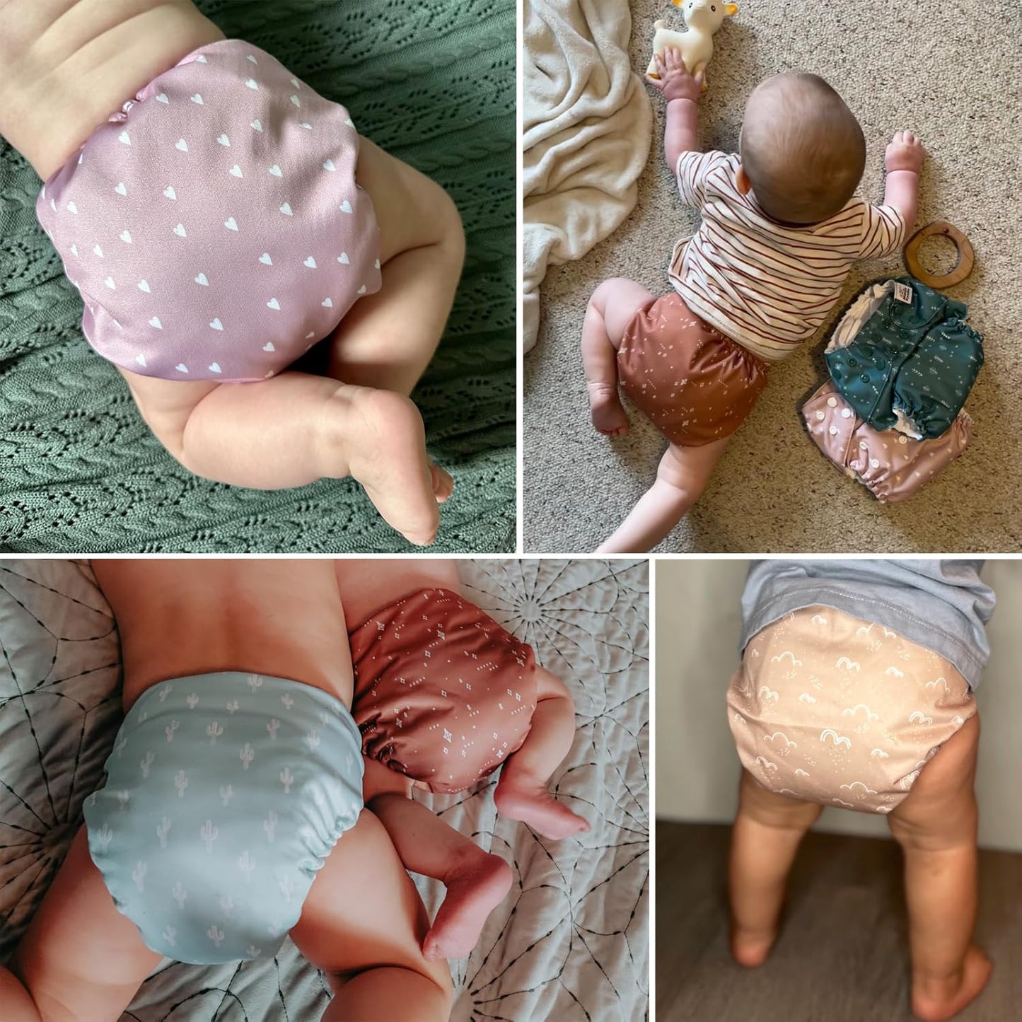 Mama Koala 3.0 Pocket Cloth Diapers for Babies with AWJ Lining, 6 Pack with 6 4-Layer Natural Cloth Diaper Inserts - Reusable and Washable Pocket Diapers(Hardworking Bees) - Colors A