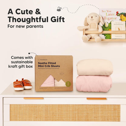 2-Pack Mini Crib Sheets Fitted - 38x26 Pack N Play Sheets for Pack and Play Mattress, Organic Cotton, Soft & Breathable Playard Bedding, Neutral Mini Toddler Bed Cover for Boys, Girls (Dragon Tale)