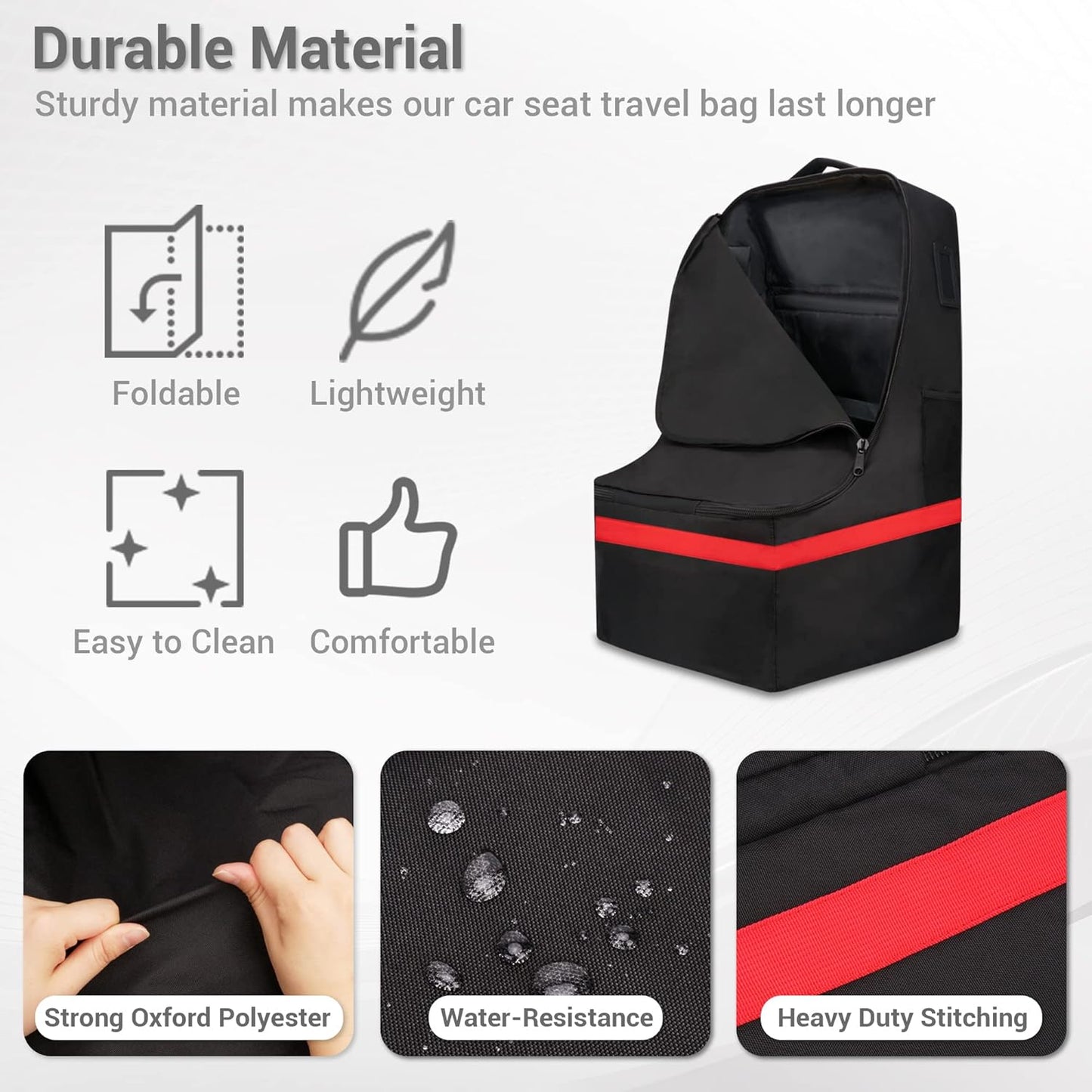 Car Seat Travel Bag - Padded, Comfortable, Durable, Roomy Gate Check Carseat Cover Backpack Fits 3-in-1，Convertible, Booster & Infant Car Seats for Airplane, Airport, Gray