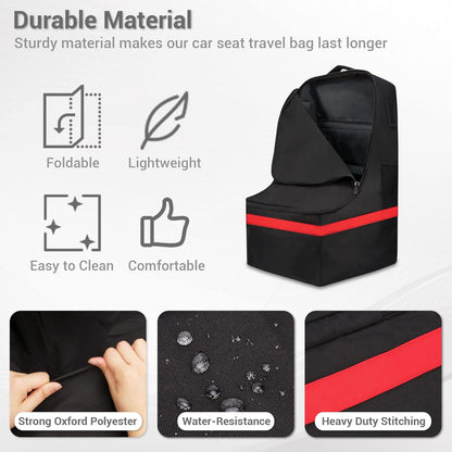 Car Seat Travel Bag - Padded, Comfortable, Durable, Roomy Gate Check Carseat Cover Backpack Fits 3-in-1，Convertible, Booster & Infant Car Seats for Airplane, Airport, Gray