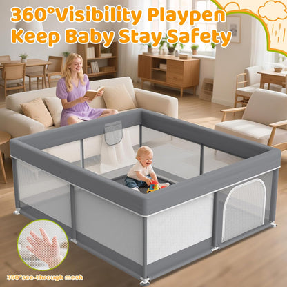 Foldable Baby Playpen: 71” x 59” Super Large Playpen for Babies and Toddlers - Portable Play Pen for Babies with Breathable Mesh & 2 Pulling Handle - Baby Play Yard for Outdoor & Indoor