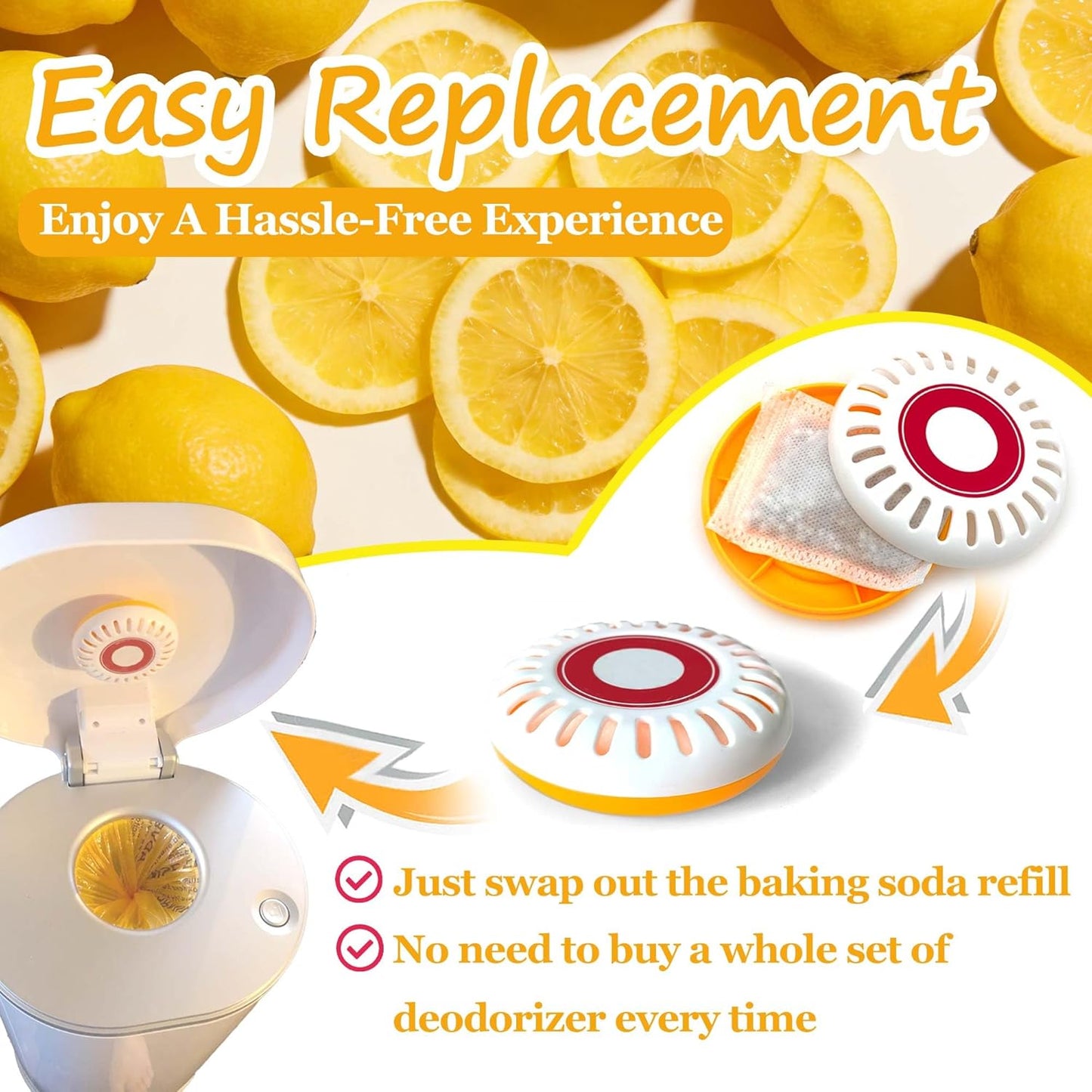 PurifyLogix Lemon-Scented Deodorizer Packs for Baby Puck Cartridge, Odor Absorber Refills Compatible with Munchkin Step and Pail Diaper Pails, 12 PCS (For 3.5" Cartridge)