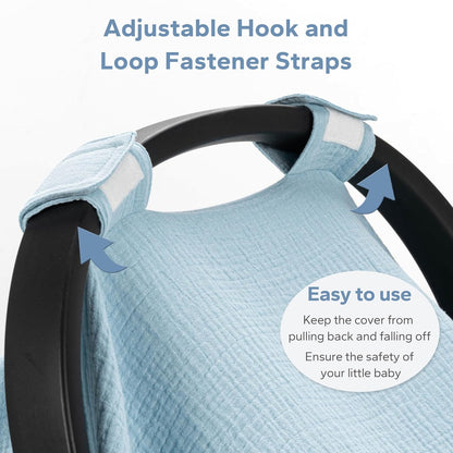 SERAPHY 2-in-1 Muslin Baby Car Seat Cover & Nursing Cover, Soft Lightweight Breastfeeding Cover for Boys and Girls,Breathable Canopy for Infant Carseat & Stroller for Summer—Blueberrie