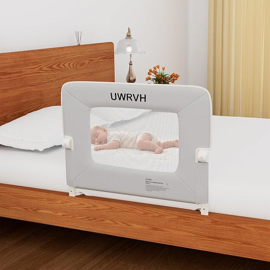 Folding Bed Rail Guard for Toddlers,Safety Toddler Bed Rails,Baby Bed Rails- U-Shape No Drilling Design, Universal Fit for Twin/Full/Queen/King/Bunk Beds (Grey, 33" L x 28" H)