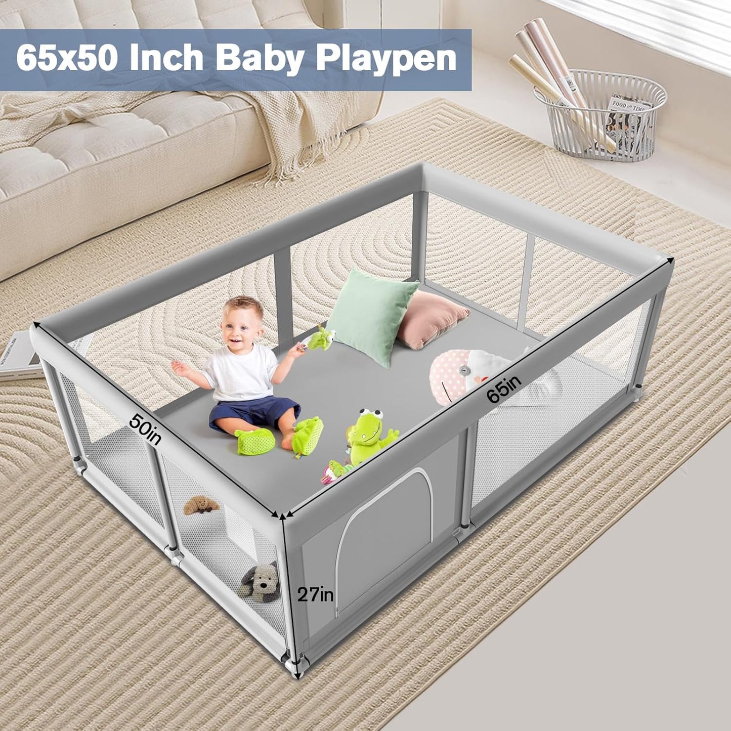 Large Baby Playpen for Babies and Toddlers, Playpen 74×50, Large Baby Play Yards Indoor & Outdoor, Sturdy Safety Baby Play Pen with Soft Breathable Mesh, Toddlers Activity Center with Anti-Slip Base