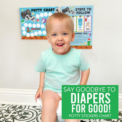 Hadley Designs Potty Training Chart for Toddlers Boys -10 Sticker Potty Chart for Toddlers Boys, 8.5x11" Potty Training Sticker Charts for Toilet Success, Monster Truck Toddler Reward Chart for Kids