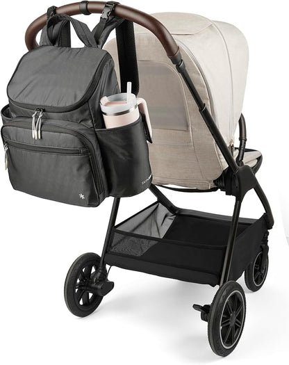Skip Hop Diaper Bag Backpack with Portable Changing Pad Adjustable Pocket for 30 oz Tumblers 9 Total Pockets Insulated Packing Cubes Luggage Sleeve & Stroller Straps Fits a 14” Laptop Forma Next Black