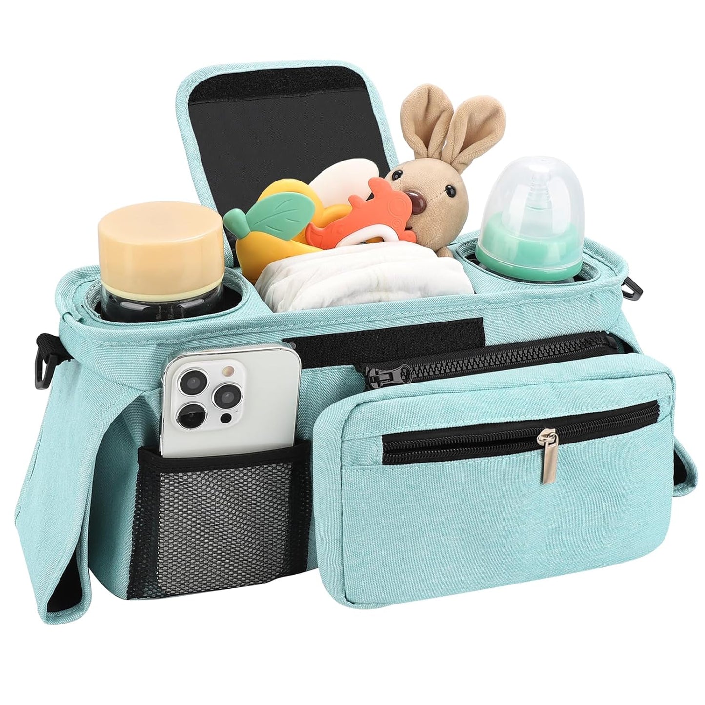 Accmor Universal Stroller Organizer with Insulated Cup Holder Detachable Phone Bag and Shoulder Strap,Stroller Bag Caddy Organizer Fits for Uppababy, Baby Jogger, Britax Strollers