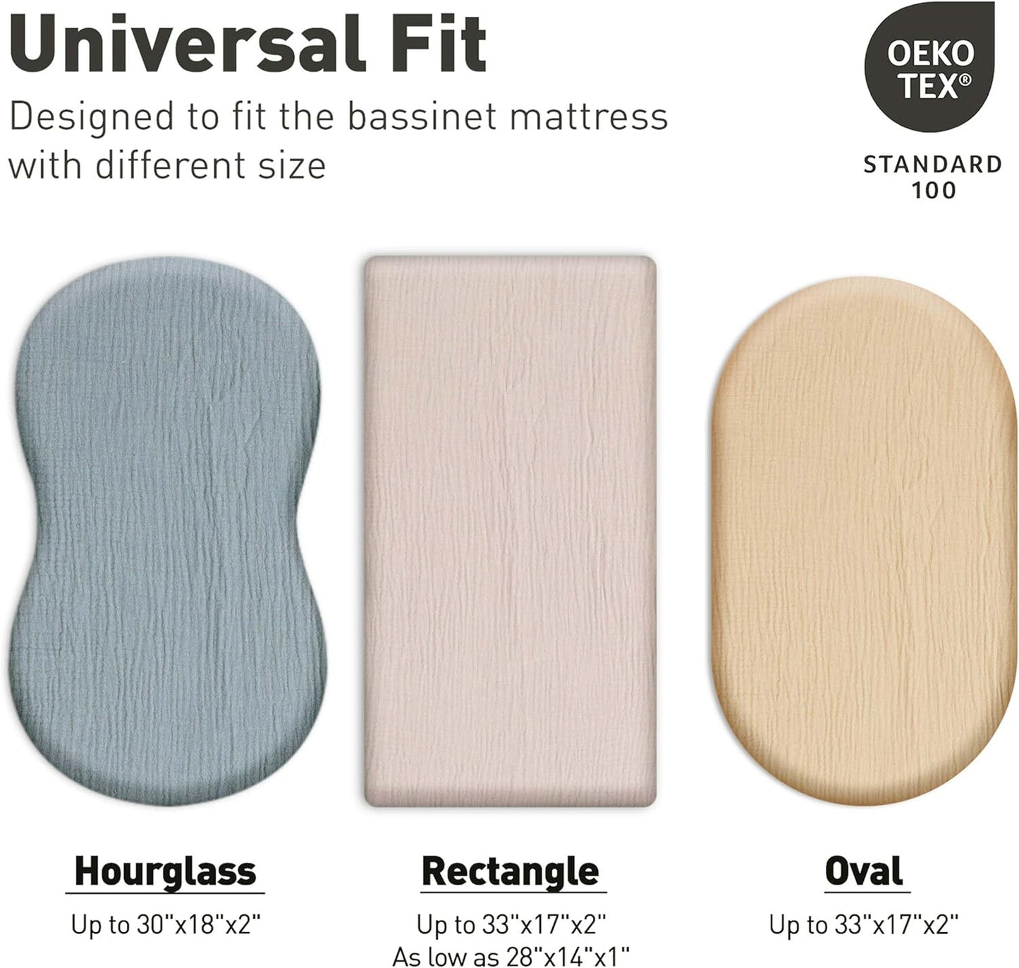 Muslin Bassinet Fitted Sheets 2 Pack, Soft Breathable Cotton Baby Bassinet Mattress Sheet Set, 360° Elastic Snug Fit, Universal for Oval, Rectangle & Hourglass Cradle, Unisex Baby Bedding (Cute Cars)