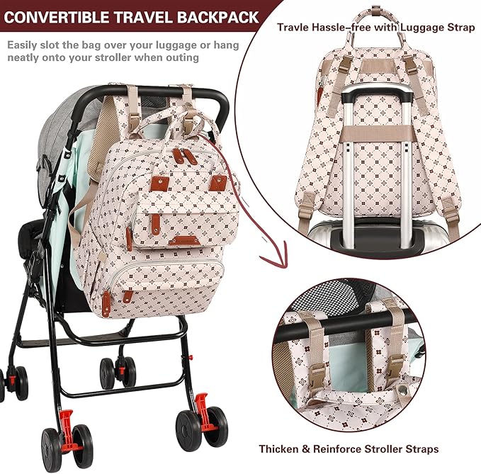 Legestori Baby Diaper Bag Backpack, Baby Bag for Girls Large Capacity with Stylish Flora, Travel Back Pack Multifunction Waterproof, Newborn Baby Registry Shower Gifts, Pink05