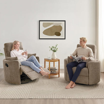 Nursery Rocking Chair, Oversized 360° Swivel Glider Recliner Chair, Upholstered Nursery Rocker with 2 Pillows and Footrest, Cozy Reclining Sofa for Living Room, Bedroom, Nursing, Olive