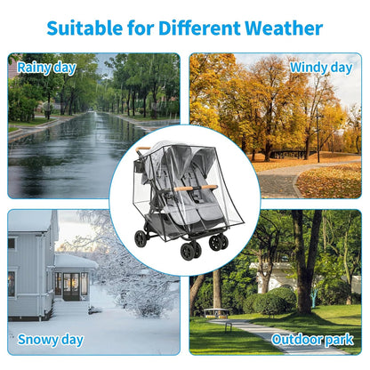 Rain Cover Compatible with Zoe Twin Double Stroller, Double Stroller Rain Cover Side by Side, Waterproof Windproof Shield, Breathable Clear Cover, Foldable Travel Stroller Accessories for Daily Walks
