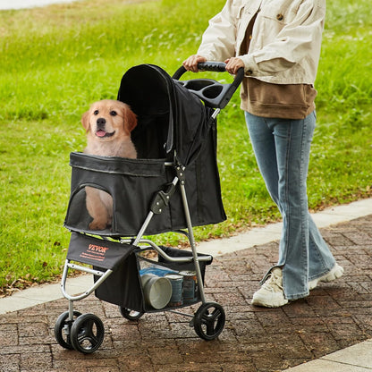 VEVOR Pet Stroller, 44 lbs Weight Capacity, Foldable Dog Cart, 4 Wheels Cats Stroller with Mesh Windows & Revrsible Handle, Portable Pet Carrier with Brake, for Small to Medium Pets