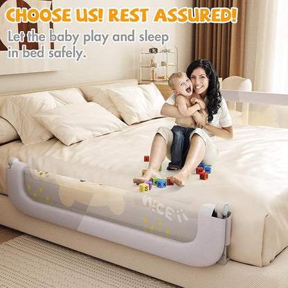 Bed Guard Rail for Toddlers - 47 inches Lift Foldable Toddler Bed Rails for Kids - Safety Baby Bed Rail Guard with Reinforced - Great Fit for Kids Twin Double, Full Size, Queen, King Size