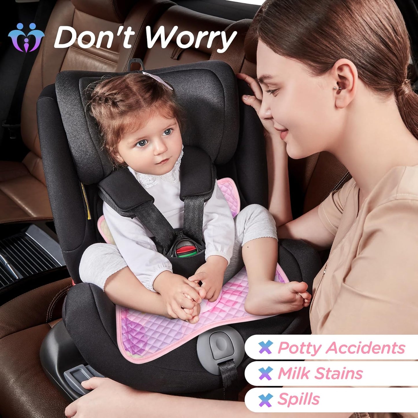 Potty Training Car Seat Protector, Waterproof Car Seat Cover for Toddlers, Piddle Pads for Baby Carseat, Stroller, Non-Slip & Machine Washable (Black, 2PC)