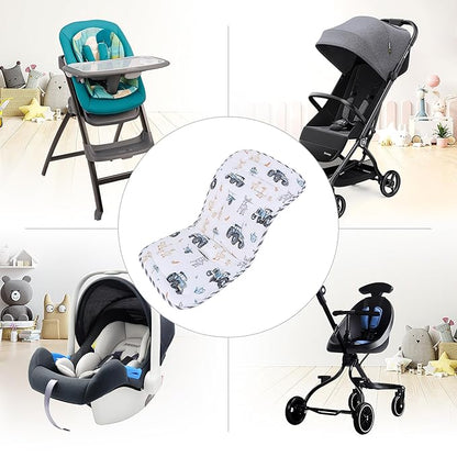 Baby Stroller Cushion,Infant Car Seat Insert-Reversible Universal Breathable and Soft Newborn Stroller Mat,100% Cotton Cover Toddler Seat Pad Liner-34x78cm,1 Pack(Car+Gray Stripes)