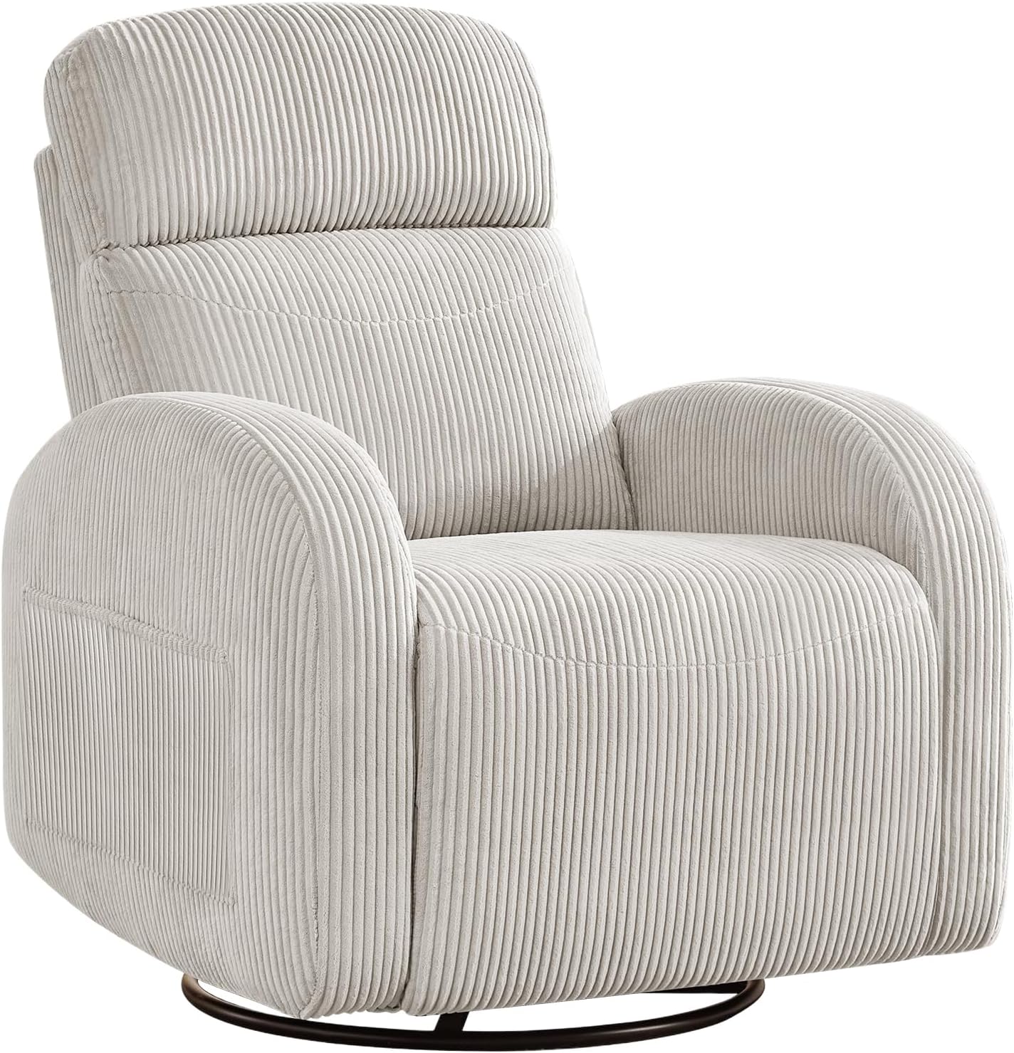 Swivel Rocker Recliner Chair, Rocking Recliner for Nursery with Side Pockets, Manual Swivel Reclining Nursery Glider Chair for Breastfeeding Living Room, Camel Chenille