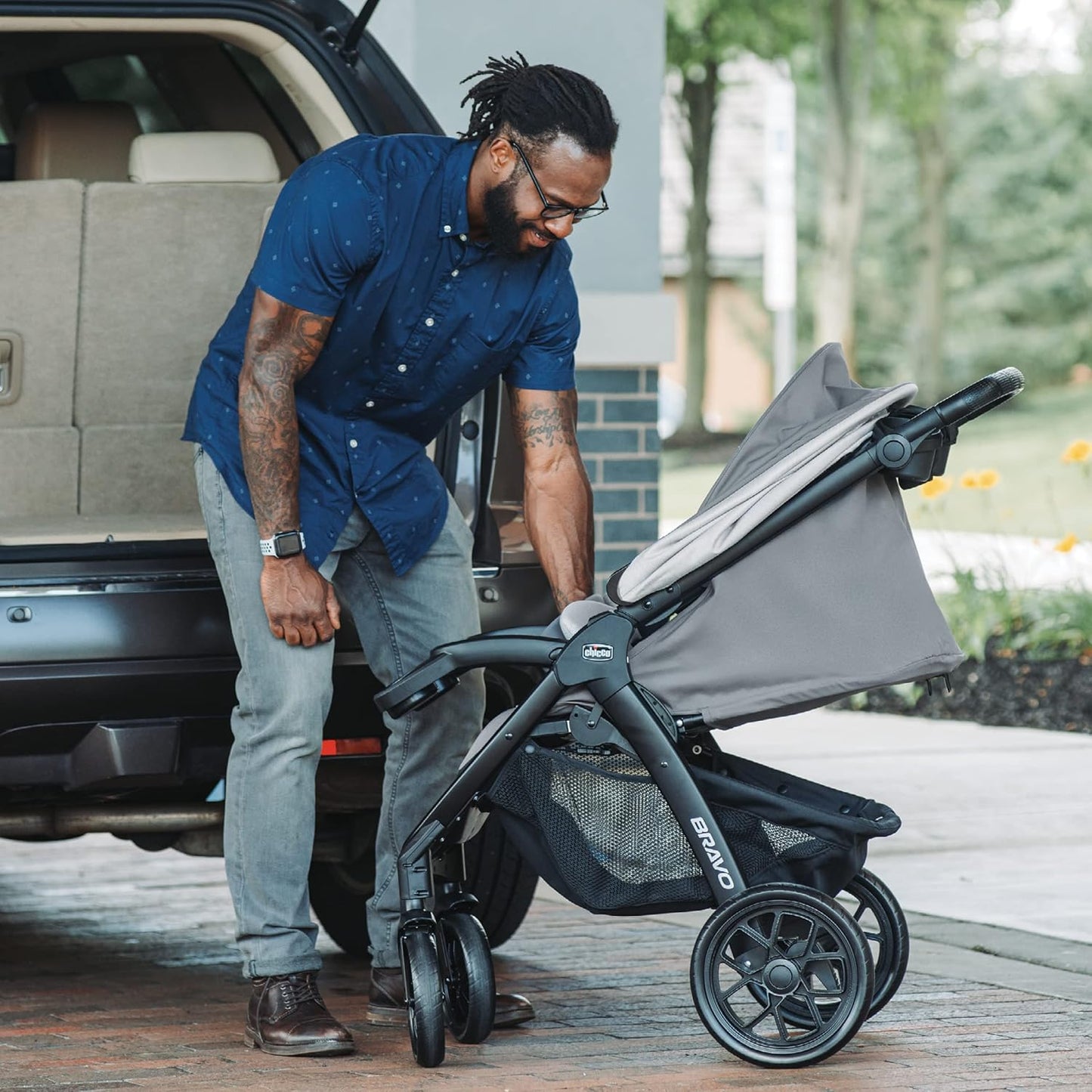 Chicco Bravo LE ClearTex Full-Size Stroller for Babies and Toddlers, UPF-Rated Canopy, GREENGUARD Gold Certified, Lightweight, One-Hand Compact Fold, Pewter/Grey