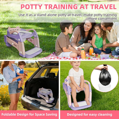 Potty Training Seat, Upgrade Toddler Toilet Seat for Kids Boys Girls, 3 in 1 Potty Training Toilet with Step Stool Ladder-Non Slip Foldable (Purple+Pink)