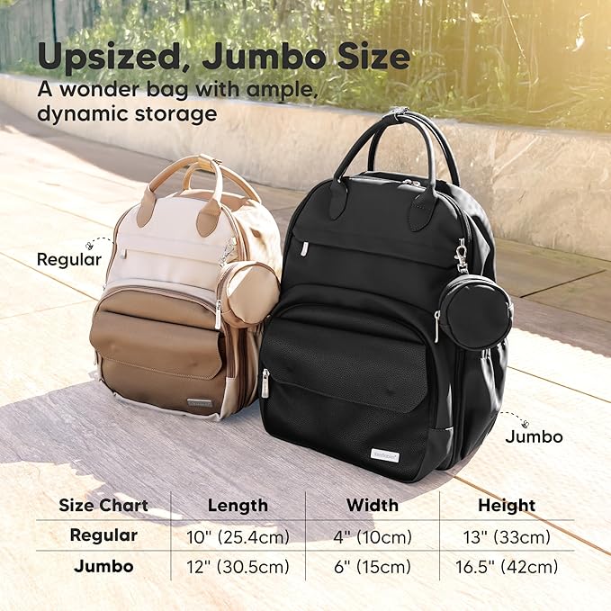 KeaBabies Diaper Bag Backpack - Multifunctional Travel Diaper Back Packs, Maternity Baby Changing Bags, Compact 18L Capacity, PU Leather, Waterproof, Unisex, Nappy Changing Pad (Trendy Black)