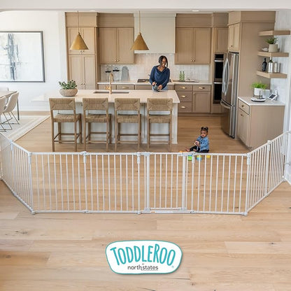 Toddleroo by North States - 3 In 1 Metal Superyard Baby Play Yard: 8 Panel Playpen, Gate, or Extra Wide Fence - Encloses Up to 19 Square Feet - 30 Inches Tall - Taupe