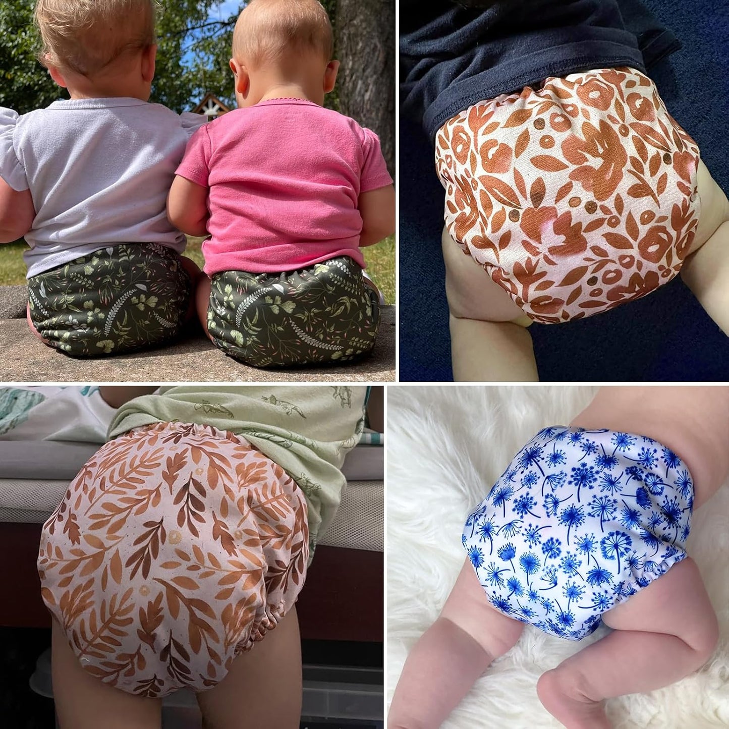 Mama Koala 3.0 Pocket Cloth Diapers for Babies with AWJ Lining, 6 Pack with 6 4-Layer Natural Cloth Diaper Inserts - Reusable and Washable Pocket Diapers(Hardworking Bees) - Colors B