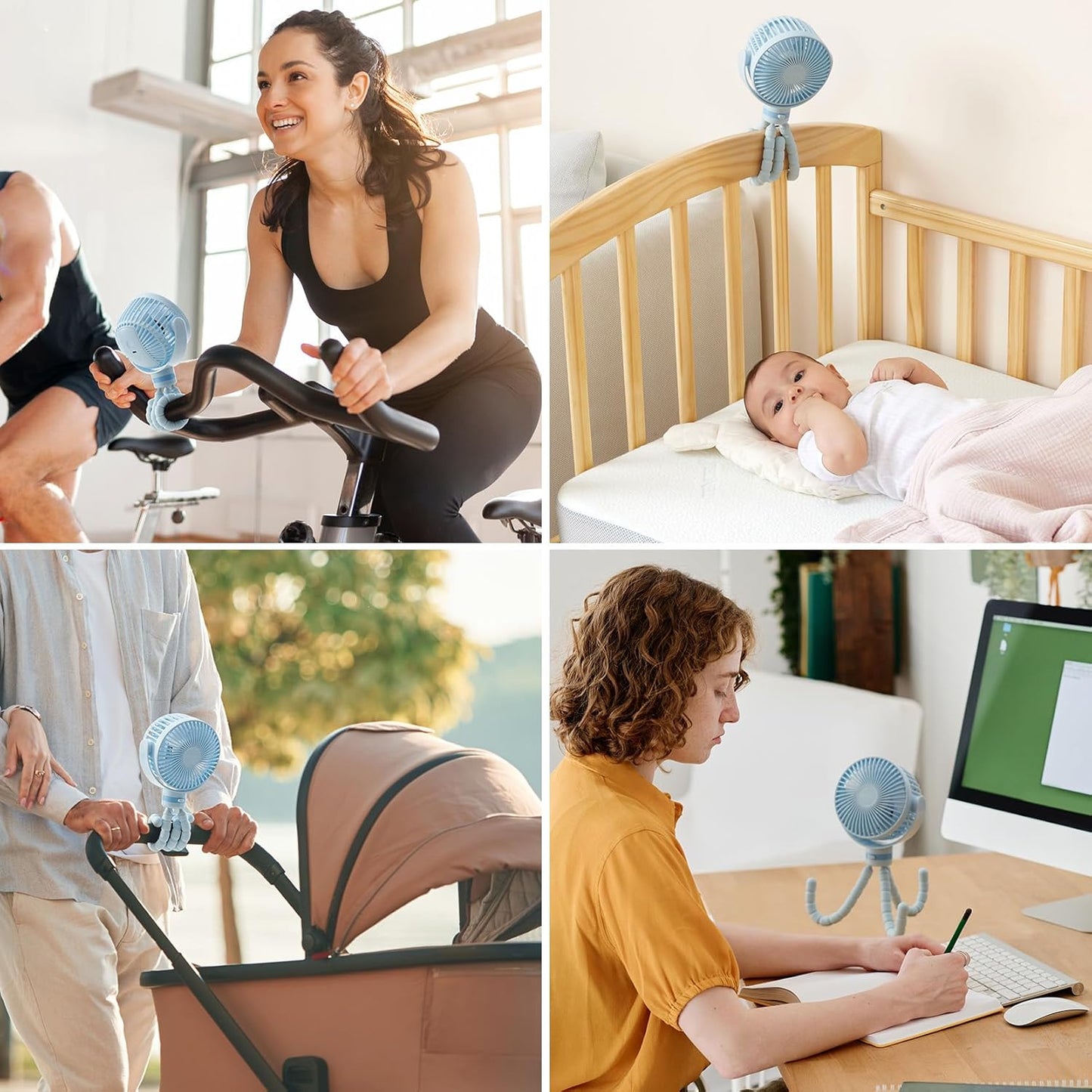 Momcozy 8000mAh Portable Stroller Fan | 27H Ultra-long Battery Life | Detachable 4 Speed 360°Rotate | 2 Modes LED Night Light, USB Rechargeable Handheld Cooling Fan for Travel, Car Seat, Bedroom