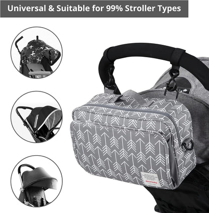 GOGOSO Baby Stroller Organizer Bag with Insulated Pocket, Universal Fit Most Strollers, Space for Diapers, Wipes & Toys, Flowers